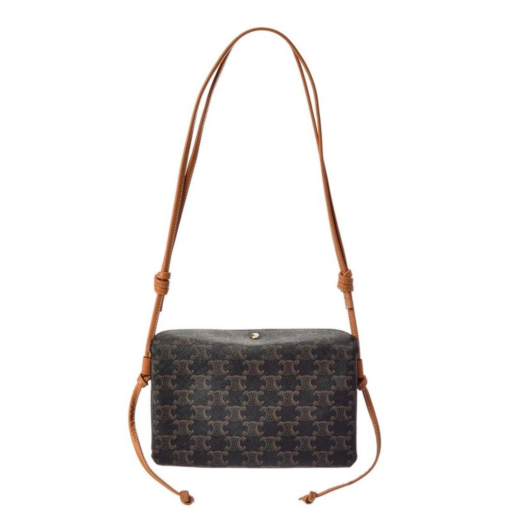 Celine Trio Triomphe Canvas & Leather Shoulder Bag, Brown